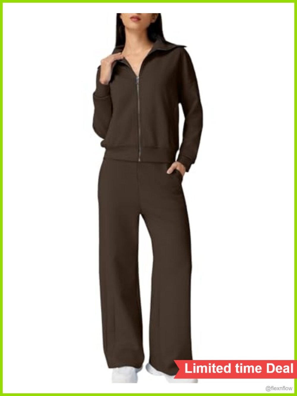 QINSEN Cotton 2 Piece Set Zip Up Sweatshirt Wide Leg Pants Tracksuit